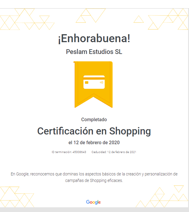 Certificación en Shopping Google.